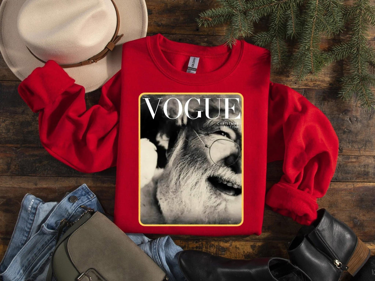 Red Vogue Santa Design Graphic Tee or Sweatshirt