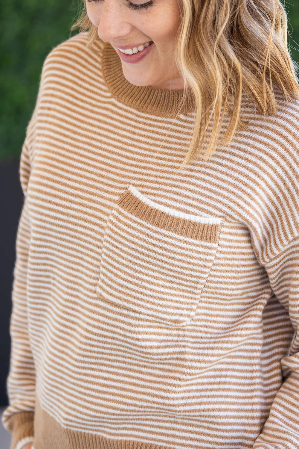 Tan Striped Knit Sweater