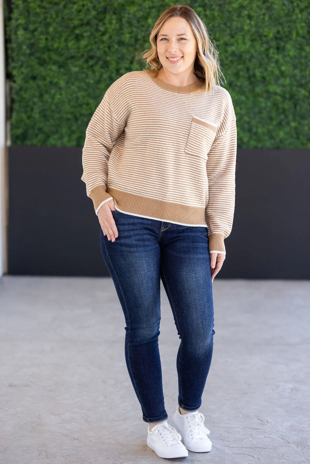 Tan Striped Knit Sweater