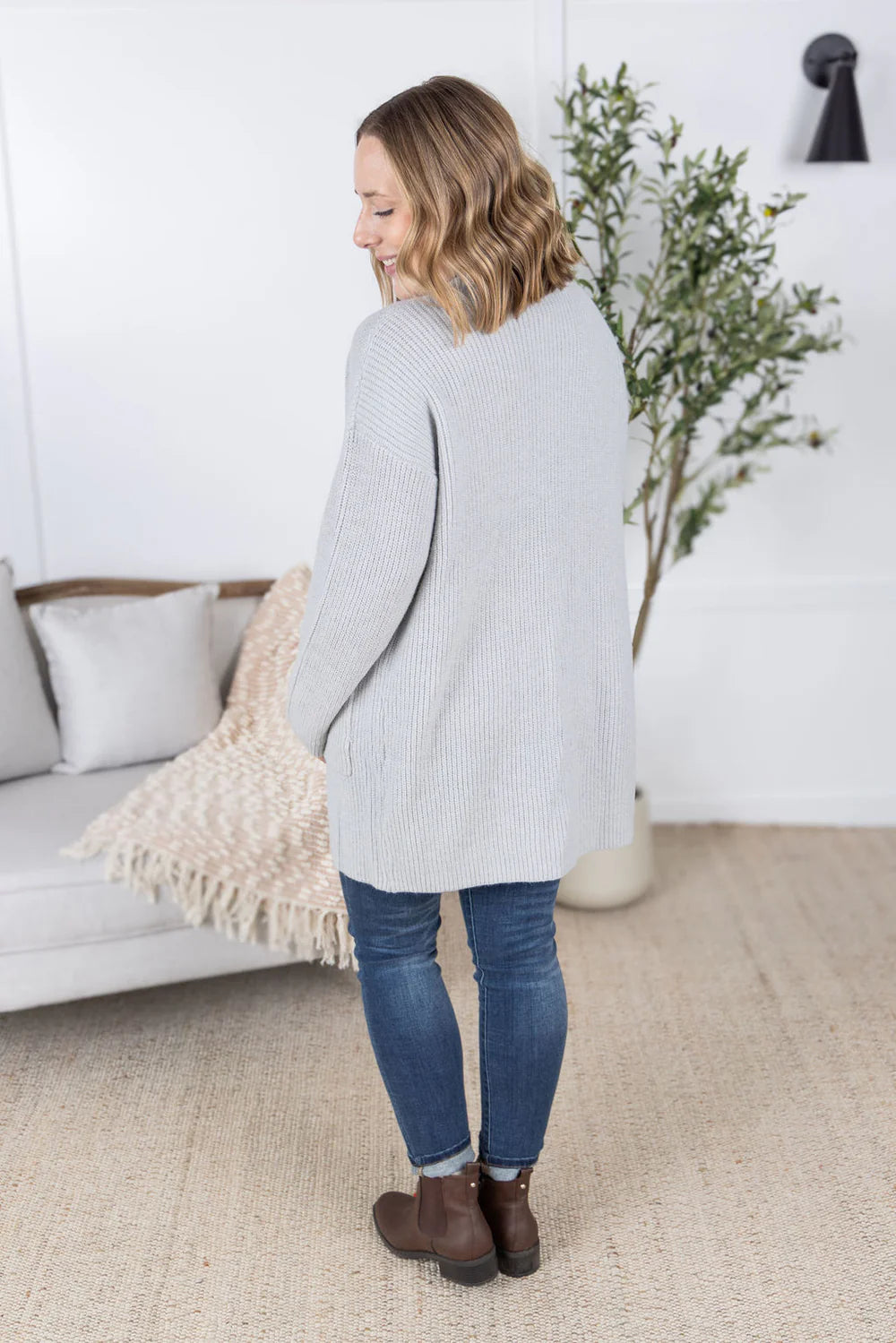Grey Long Sleeve Cardigan Sweater