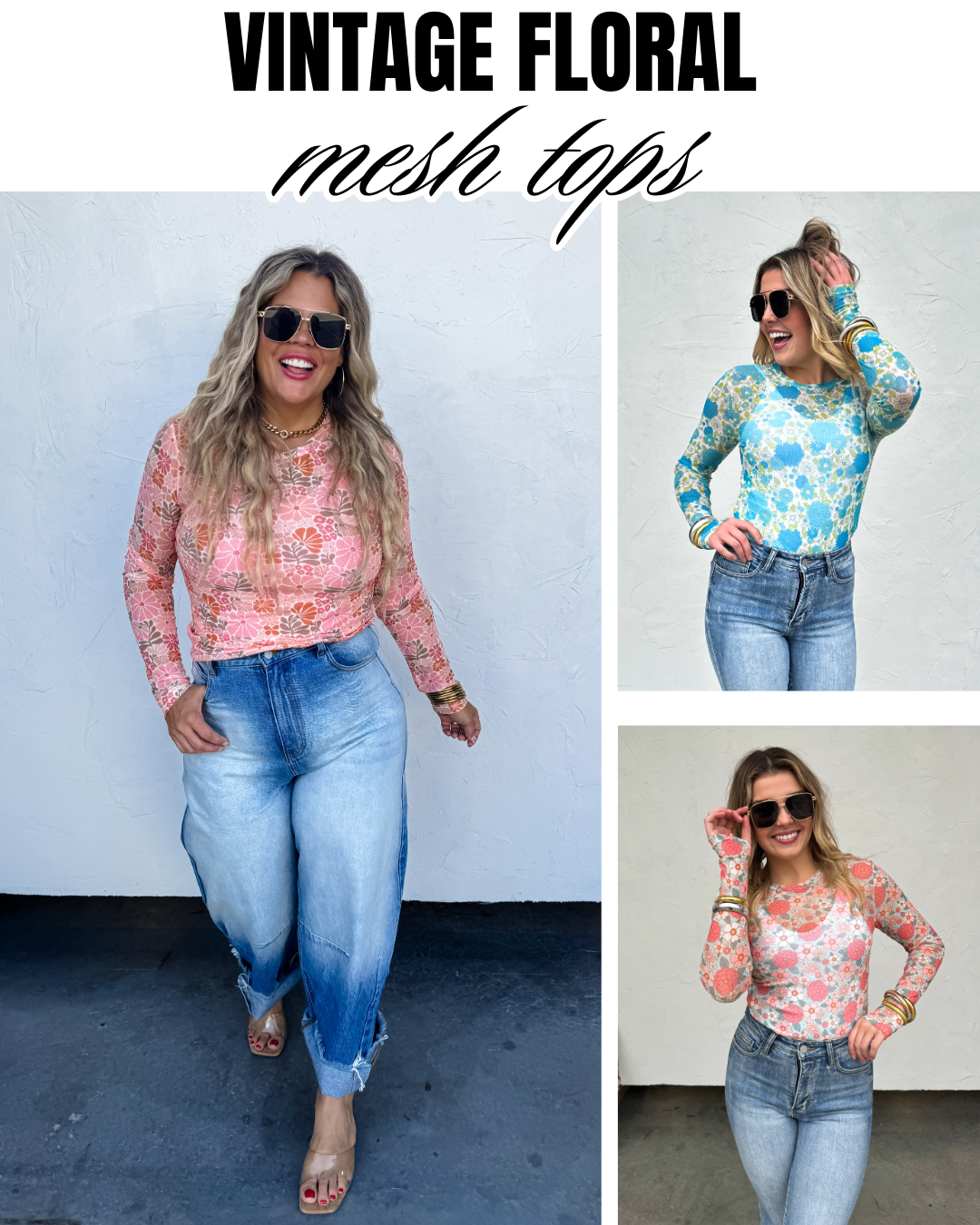Vintage Floral Mesh Tops