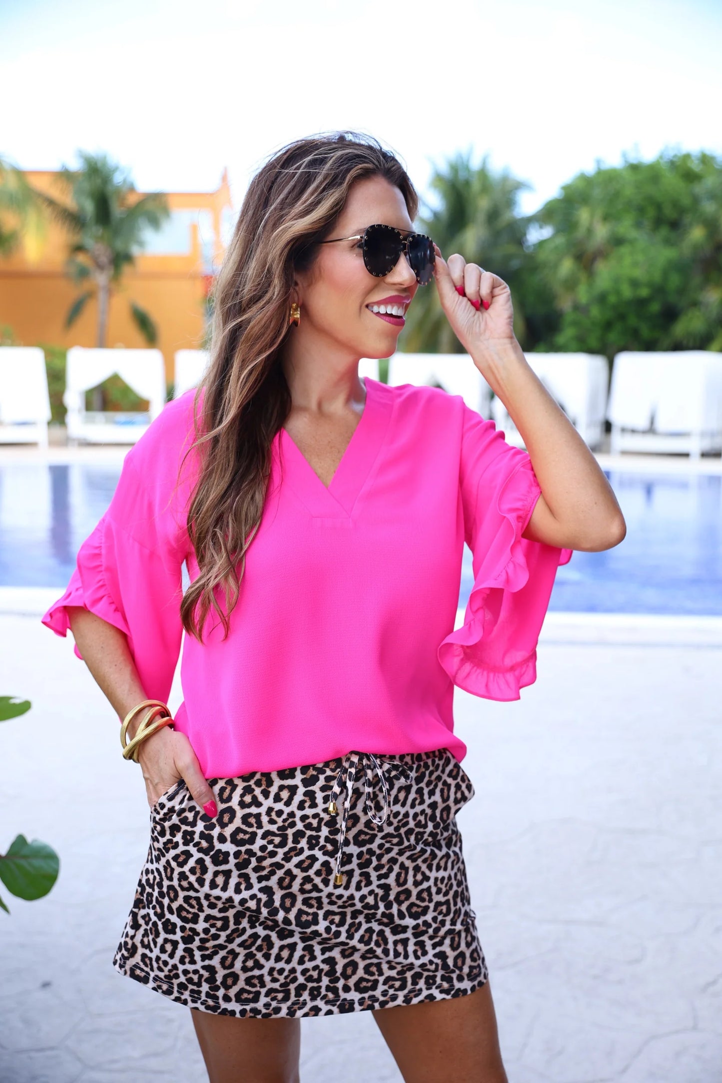 Pink Ruffle Sleeve Top