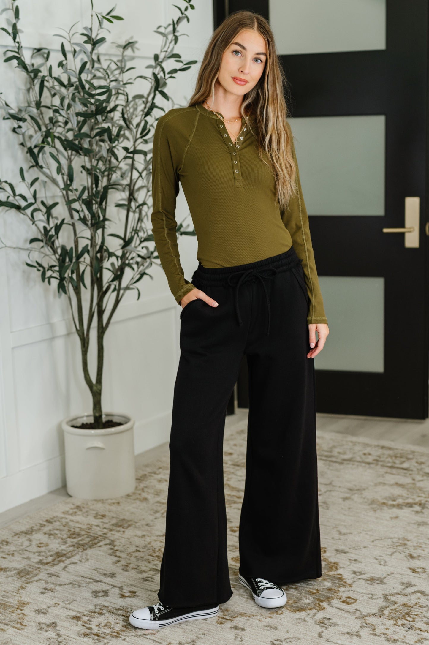 Zenana Wide Leg Sweats in Black