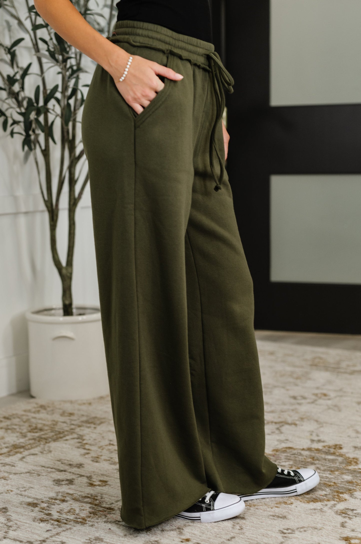Zenana Wide Leg Sweats in Dark Olive