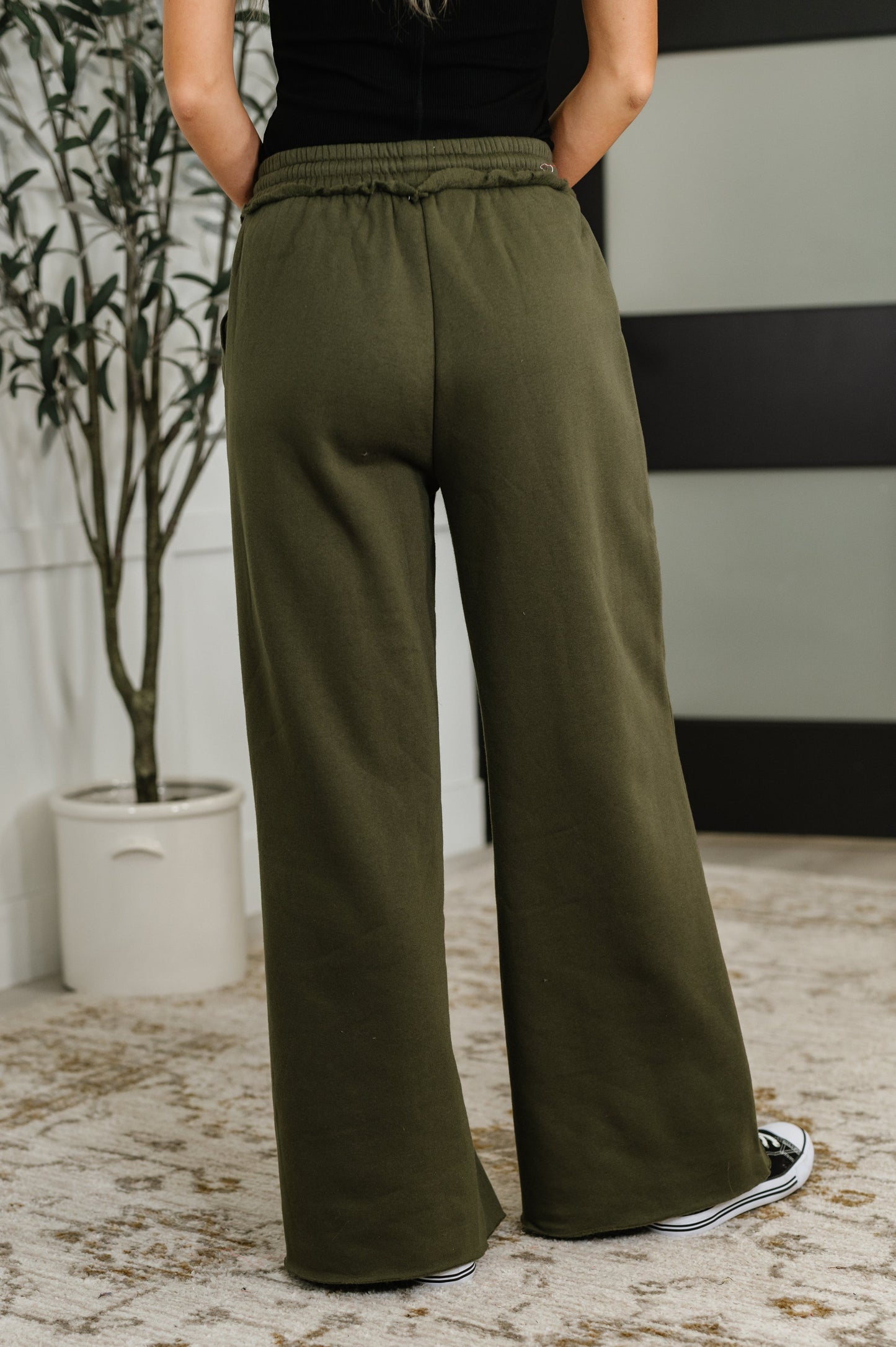 Zenana Wide Leg Sweats in Dark Olive