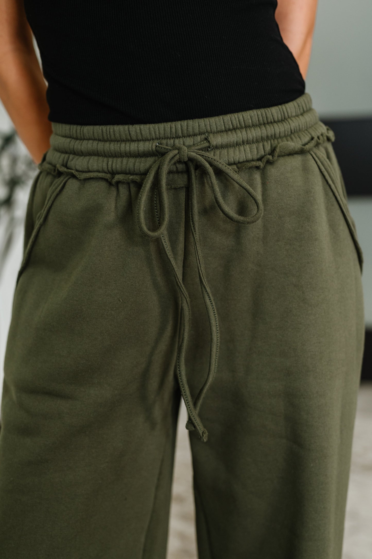 Zenana Wide Leg Sweats in Dark Olive