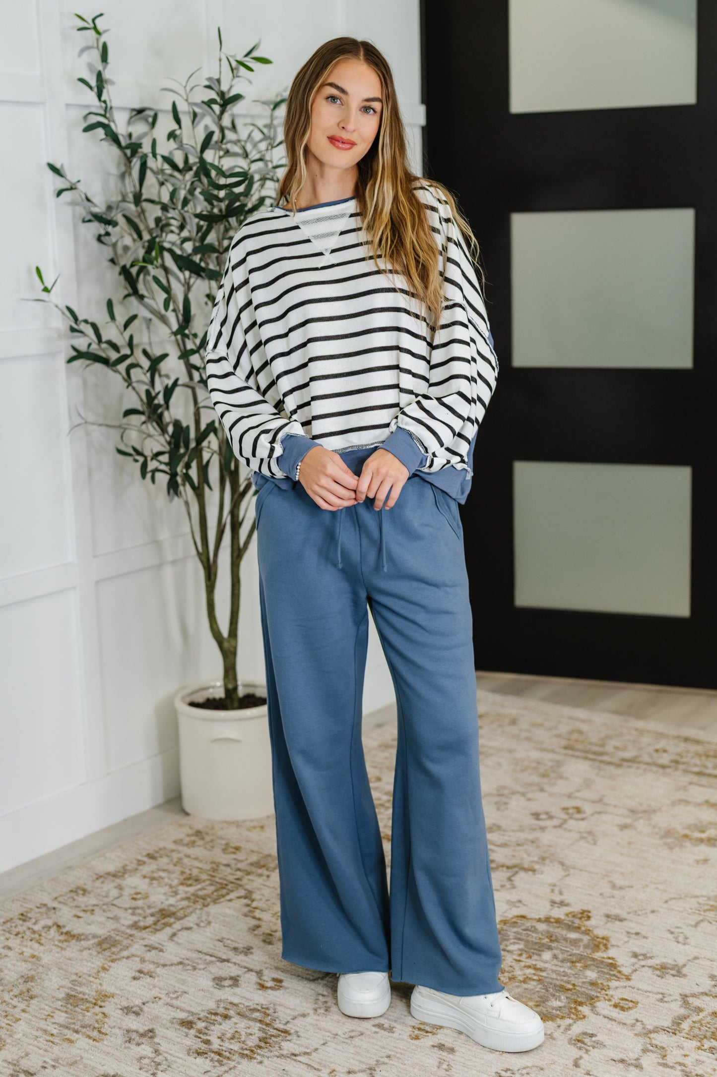 Zenana Wide Leg Sweats in Dusty Blue