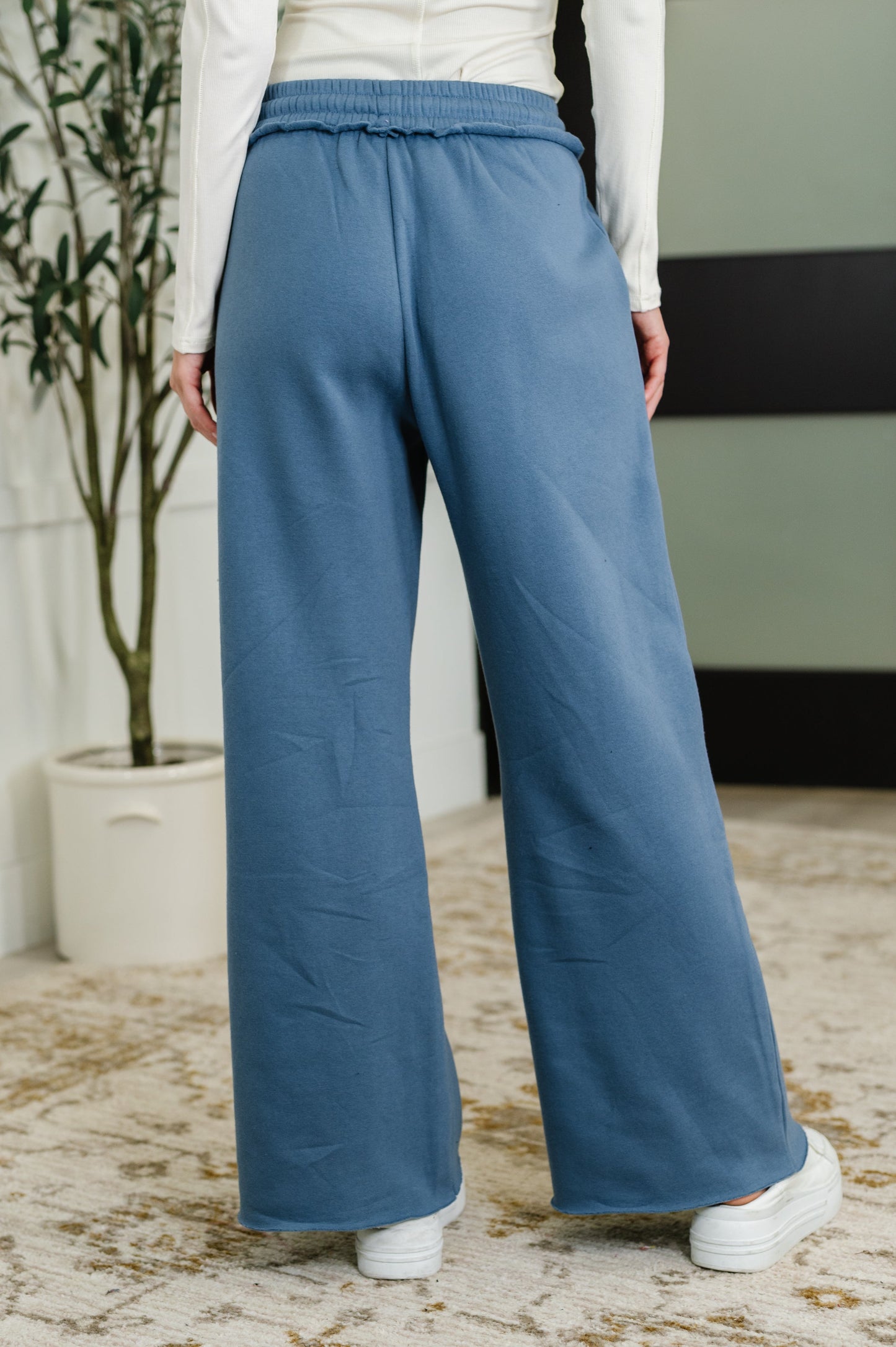 Zenana Wide Leg Sweats in Dusty Blue