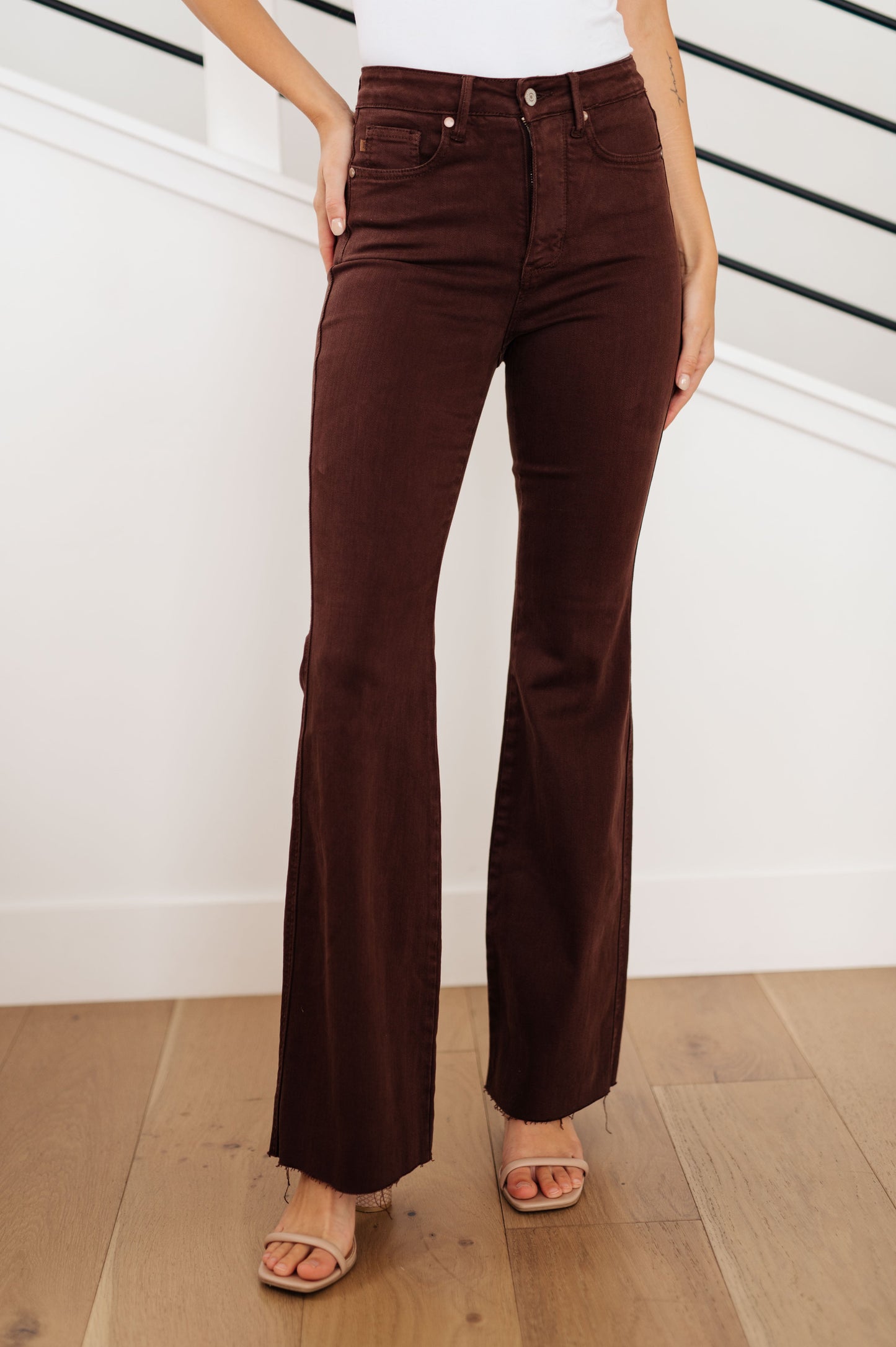 Judy Blue High Rise Control Top Flare Jeans in Espresso