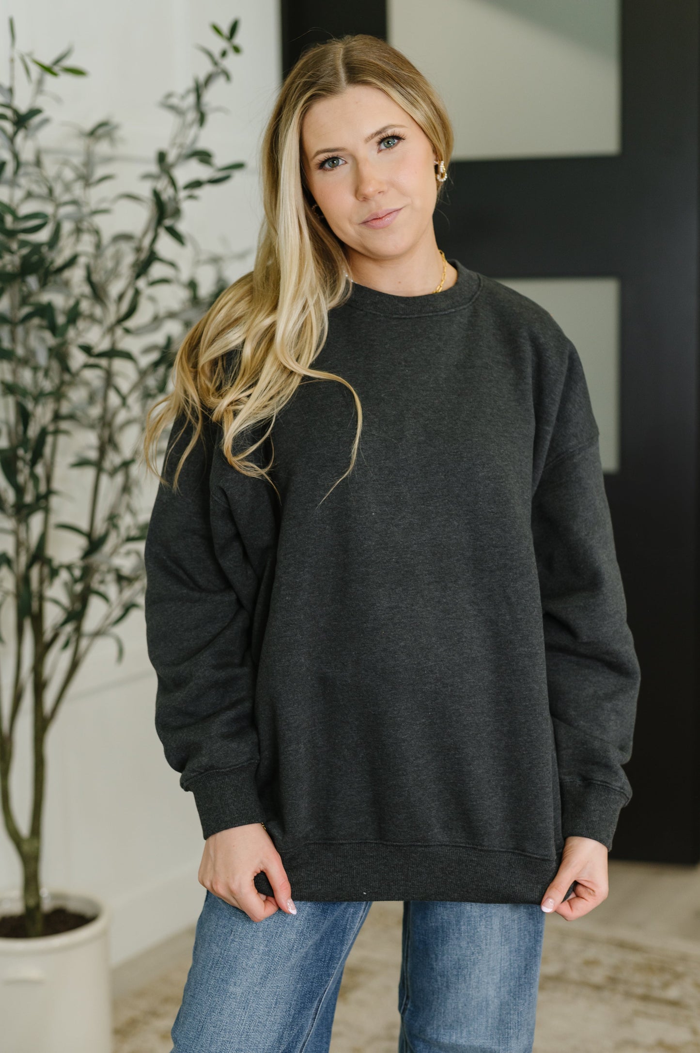 Zenana Relaxed Pullover in Charcoal