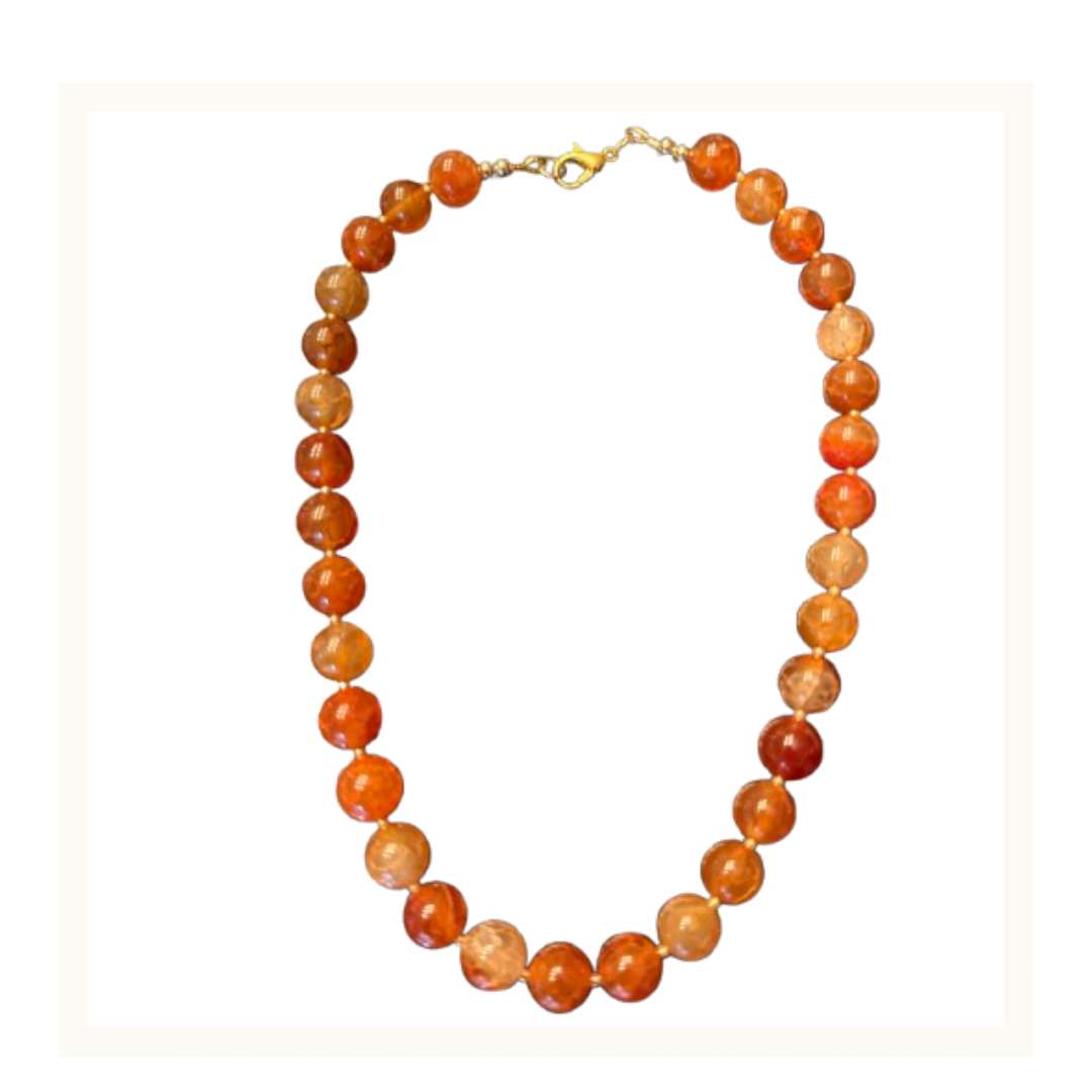 Amber Fire Agate Necklace – 16” with Gold Accents