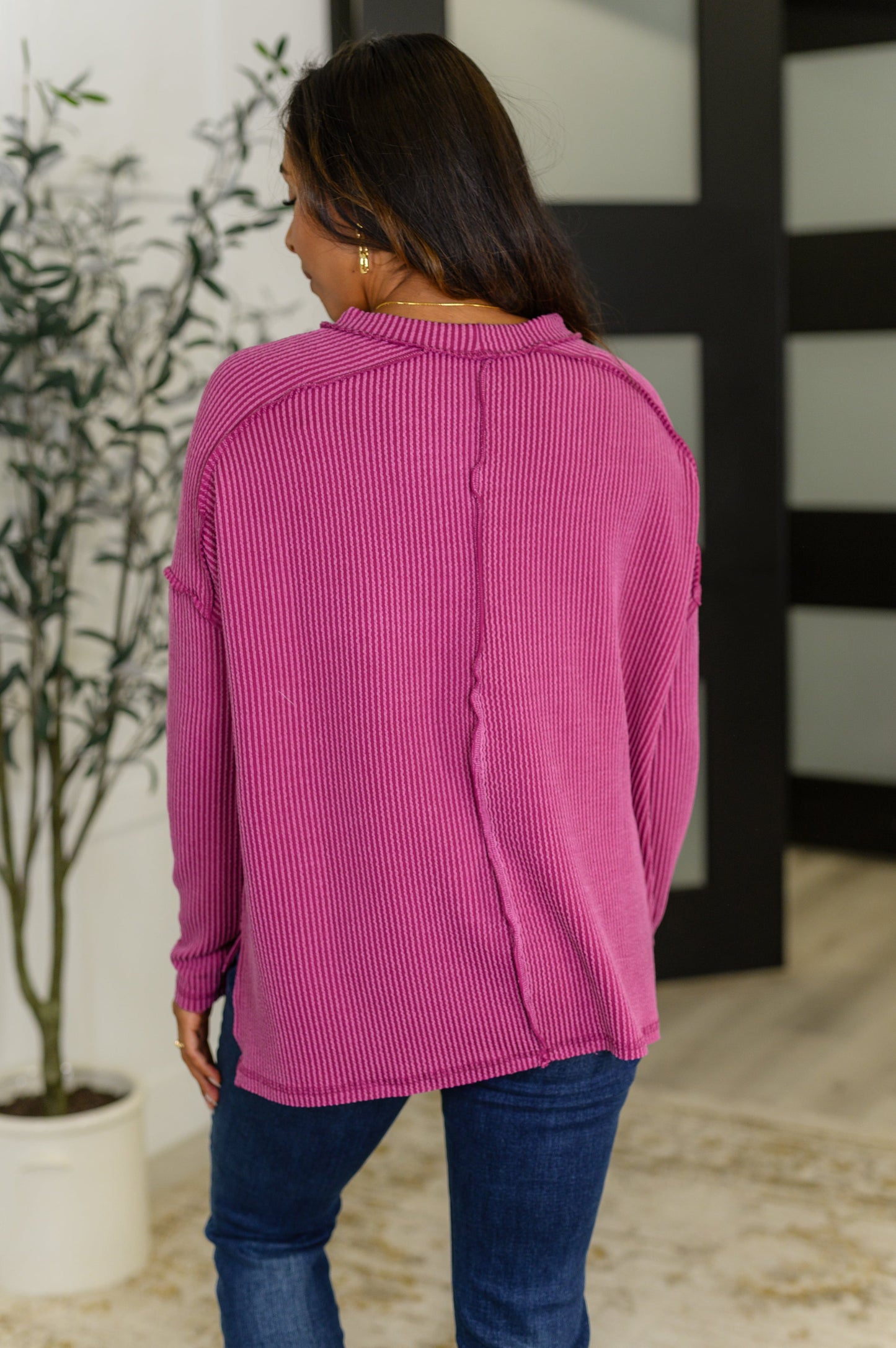 Zenana Ribbed Knit Top in Plum