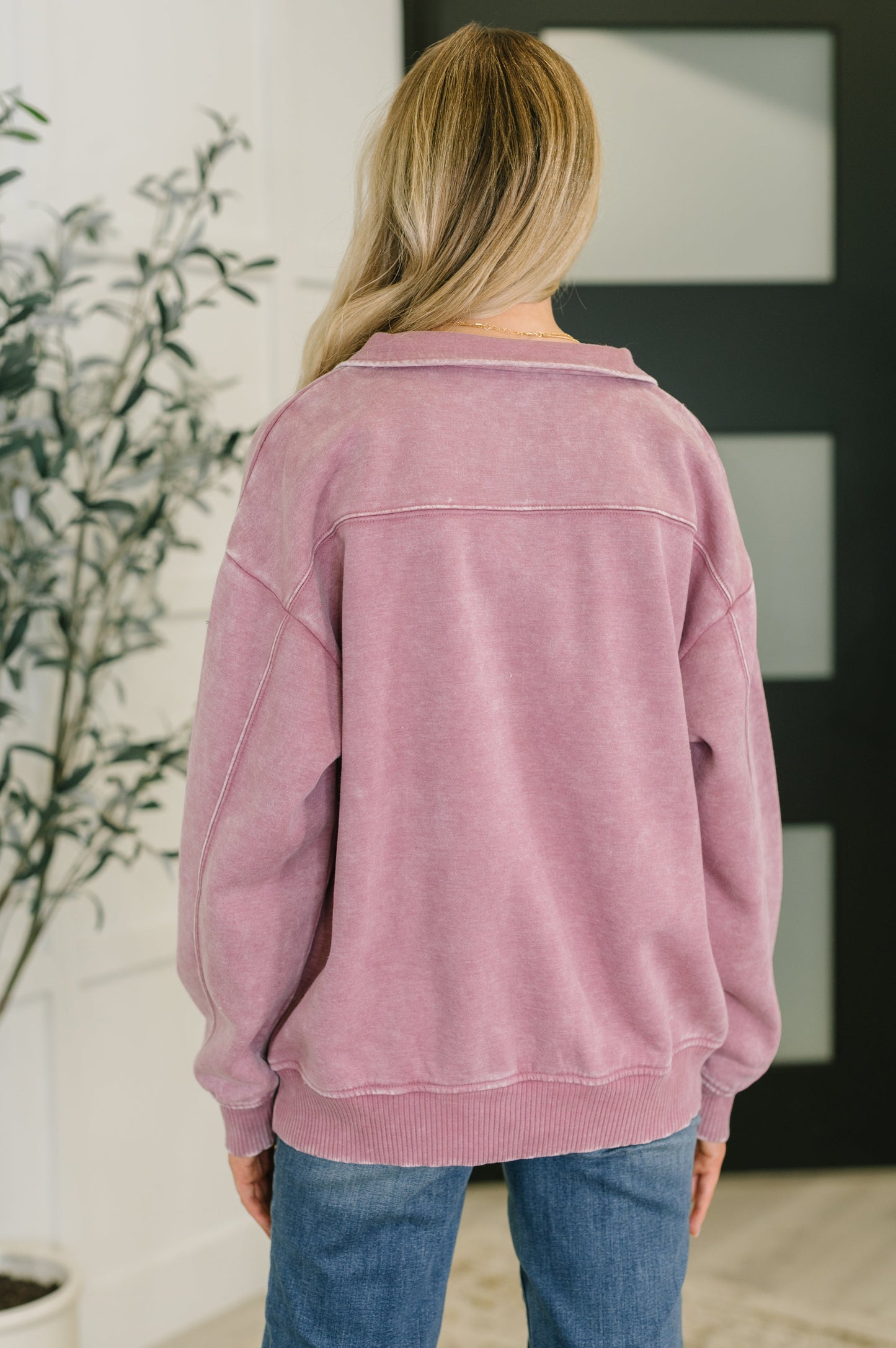 Zenana Half Zip Pullover in Light Rose