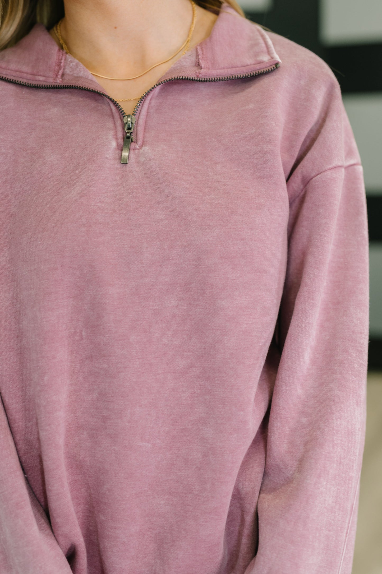 Zenana Half Zip Pullover in Light Rose