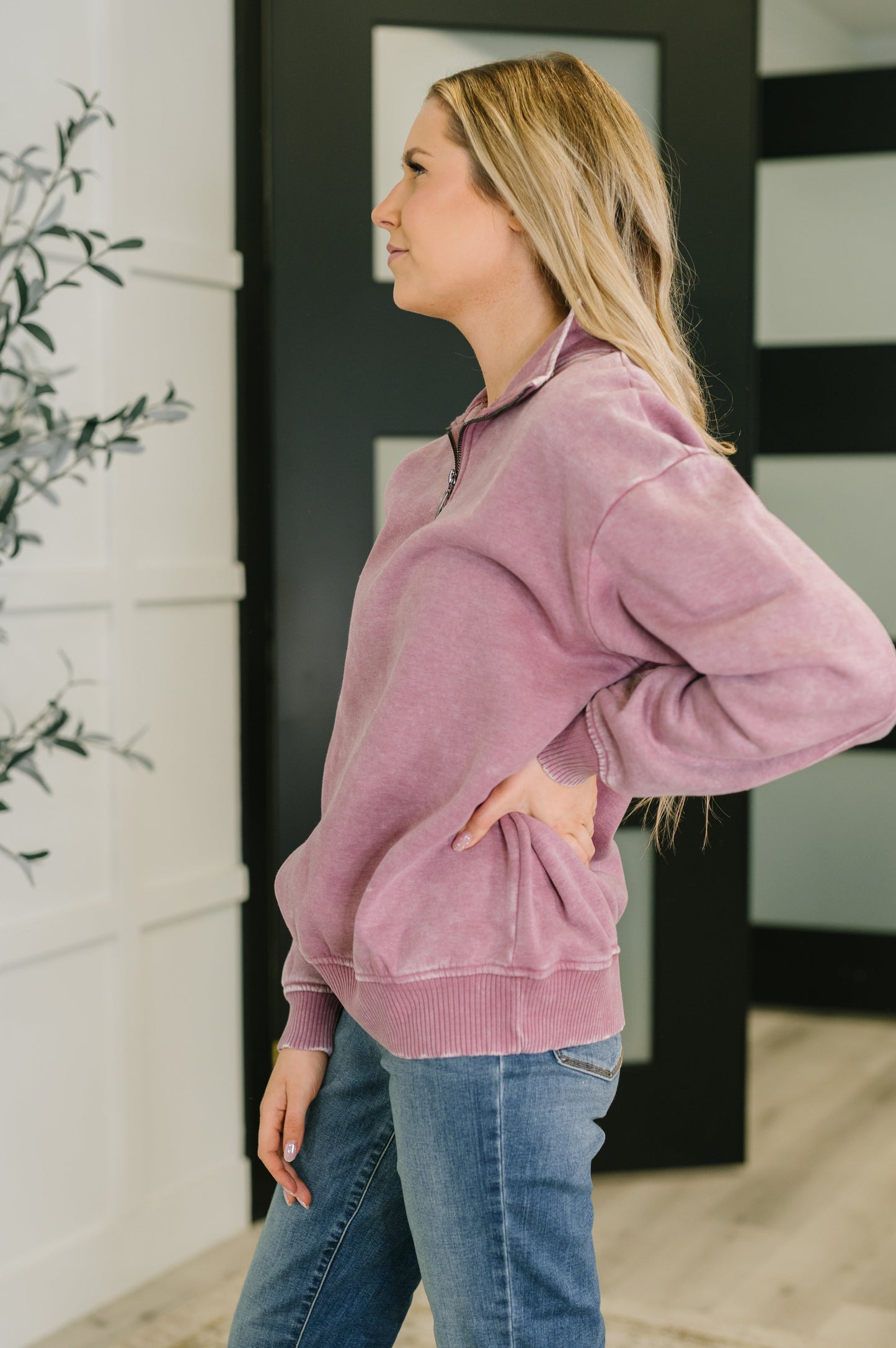 Zenana Half Zip Pullover in Light Rose