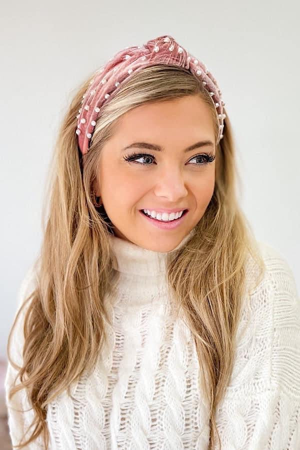Pink Velvet Pearl Headband