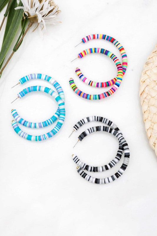Ocean Blue & White Open Hoop Earrings
