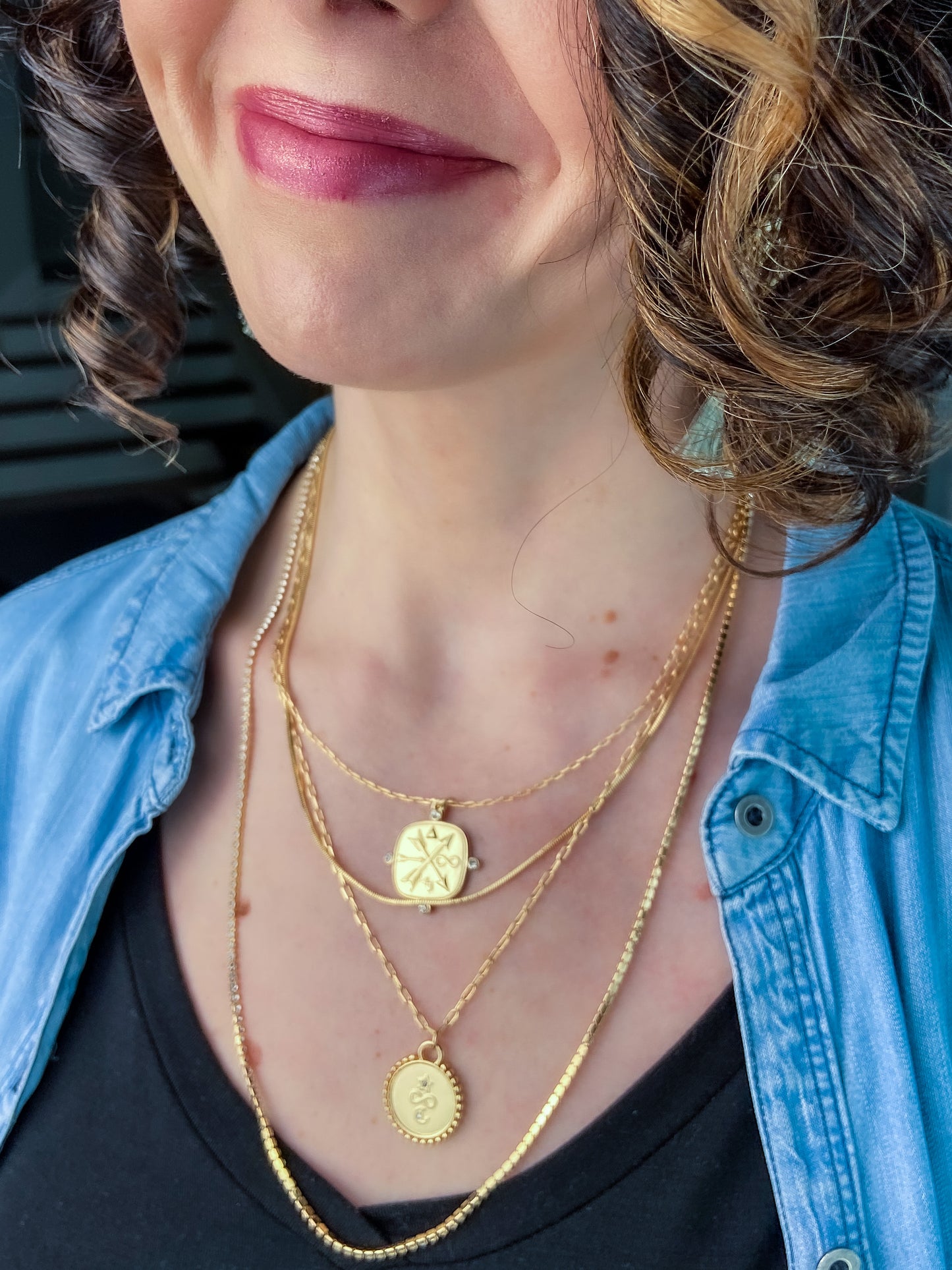Mixed Layered Gold Pendant Necklace