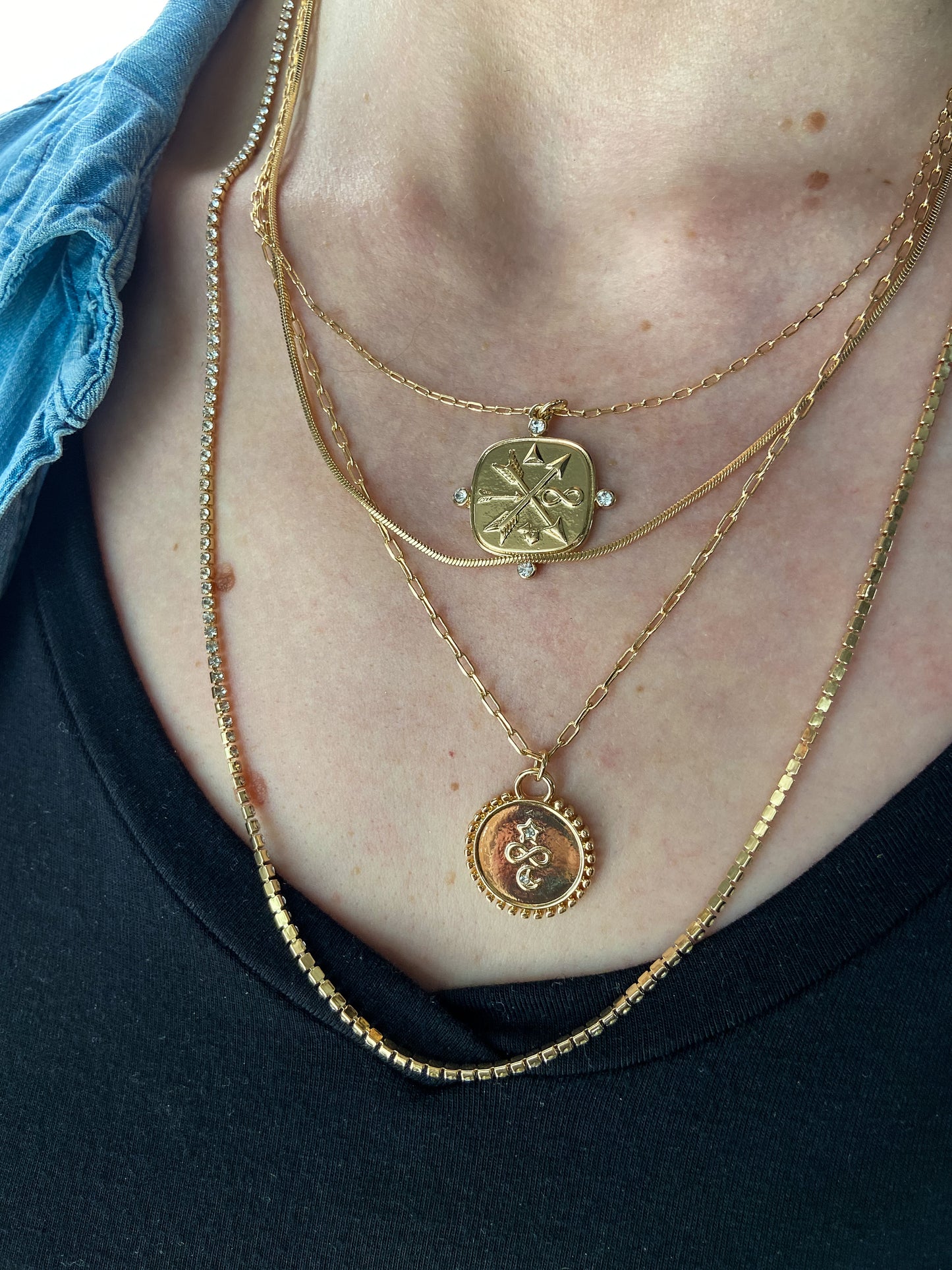 Mixed Layered Gold Pendant Necklace