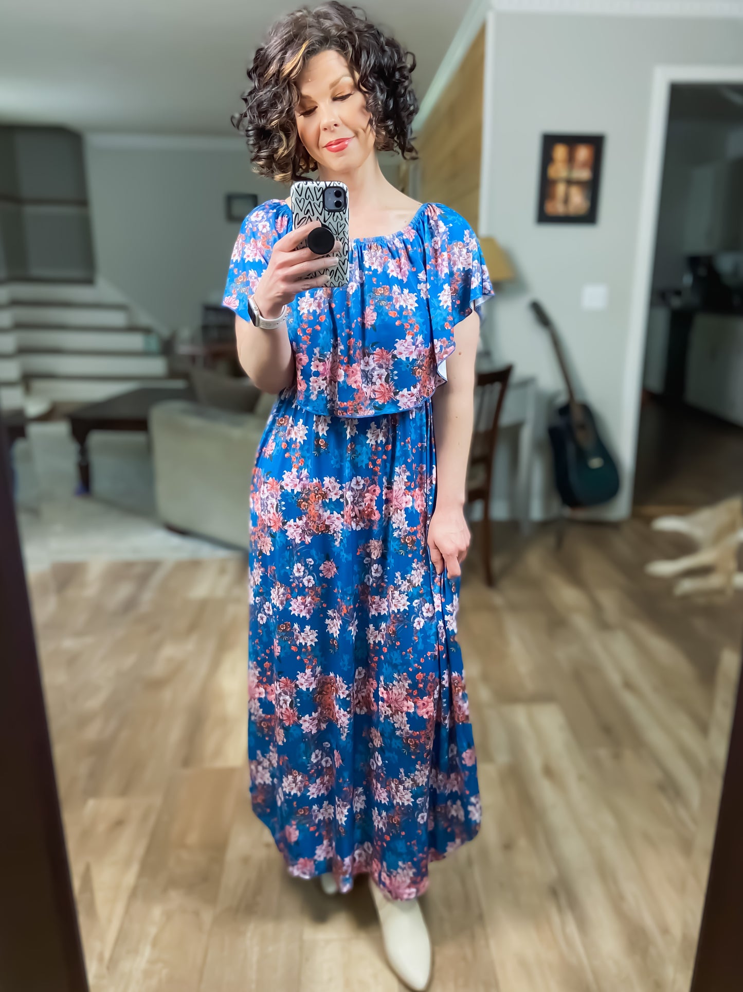 Blue Off The Shoulder Maxi Dress