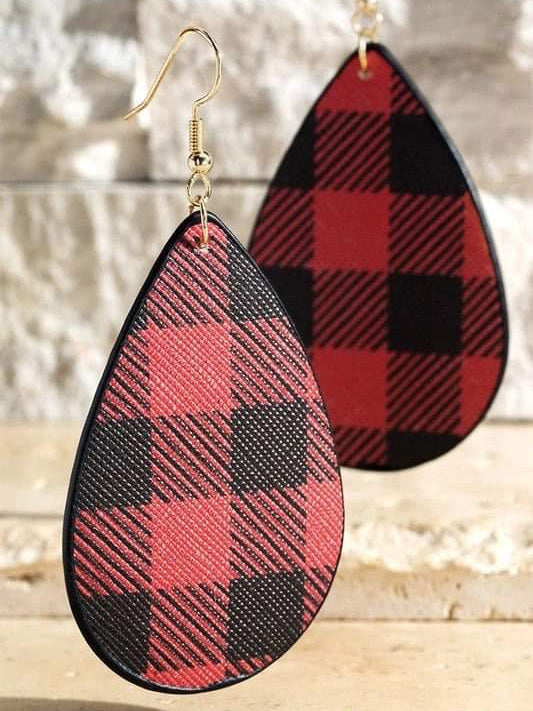 Buffalo Plaid Teardrop Faux Leather Earrings