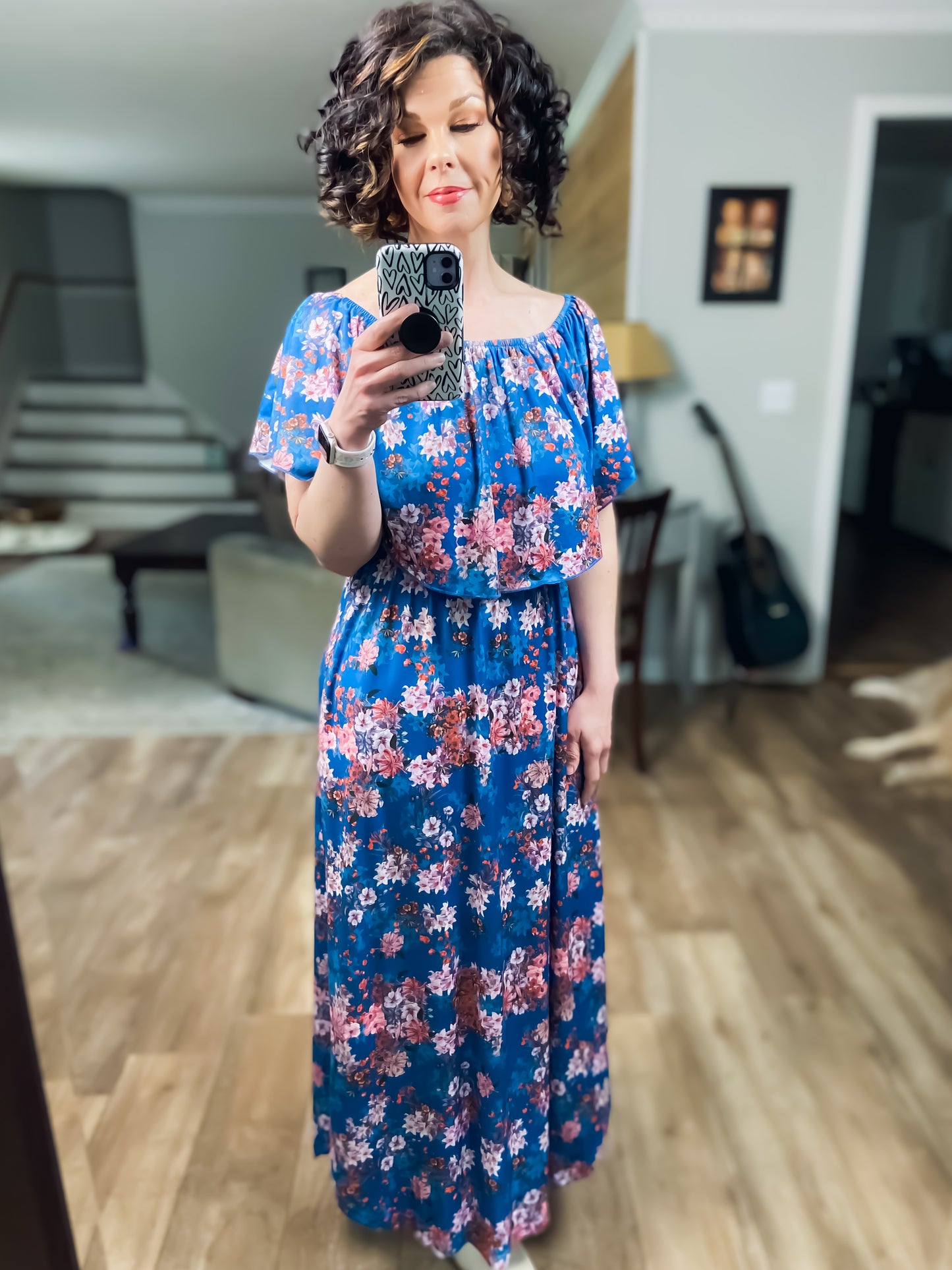 Blue Off The Shoulder Maxi Dress