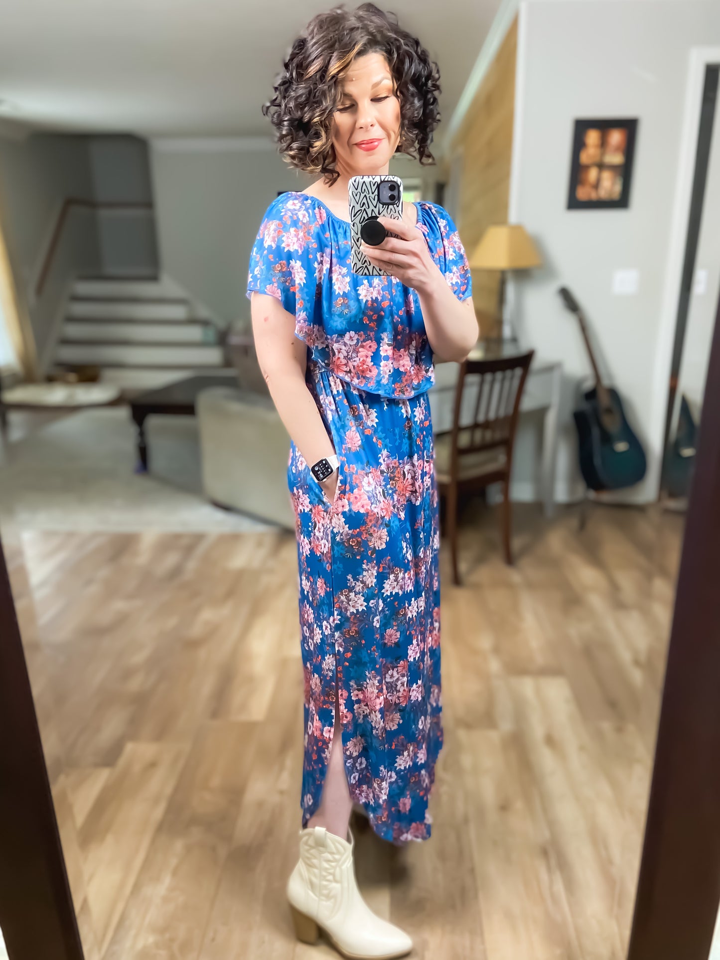 Blue Off The Shoulder Maxi Dress