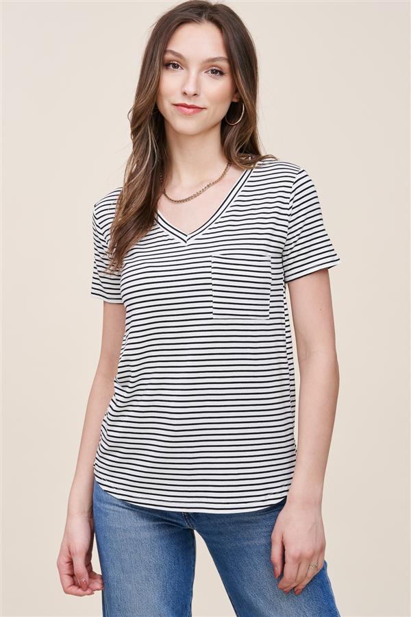 Women’s V-neck Striped Basic Tee
