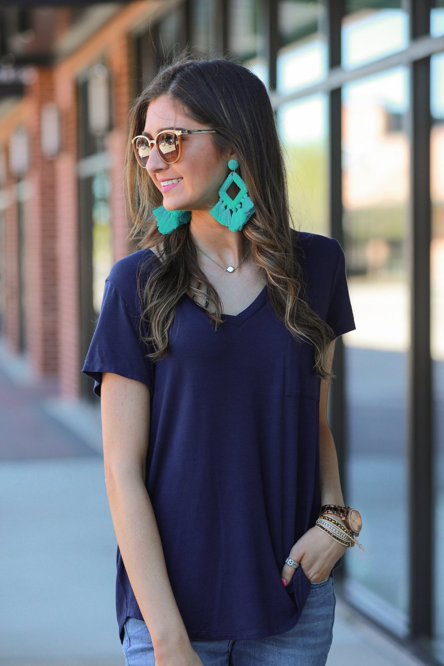Basic V-neck Tee - Navy