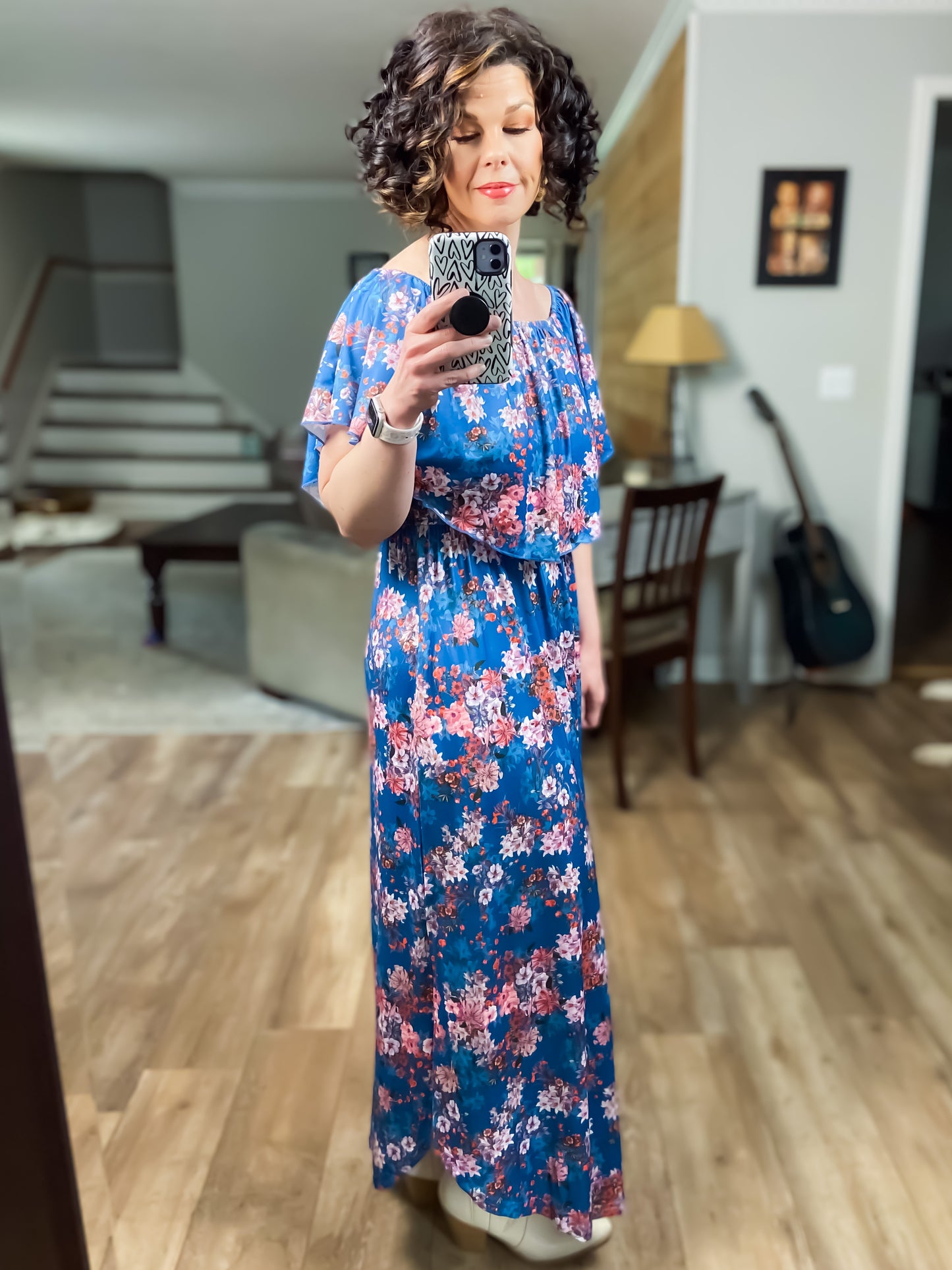 Blue Off The Shoulder Maxi Dress