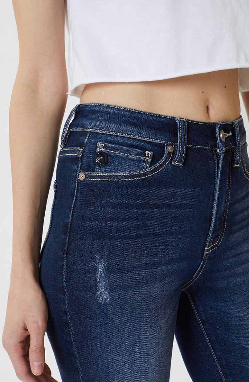 Kan Can Dark Wash Raw Hem Skinny Jeans