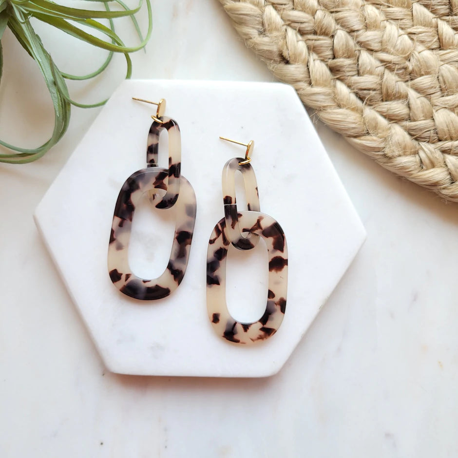 Tortoiseshell Chain Link Acrylic Earrings