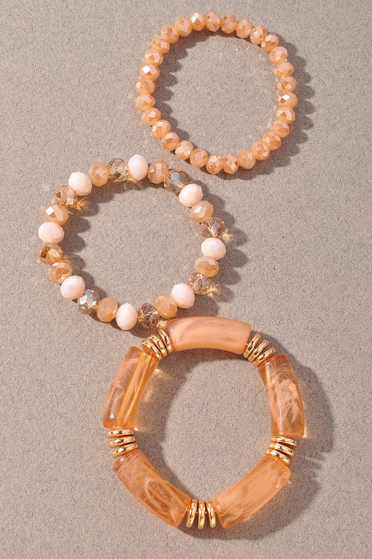 Beaded Bangle Bracelet Set - Natural