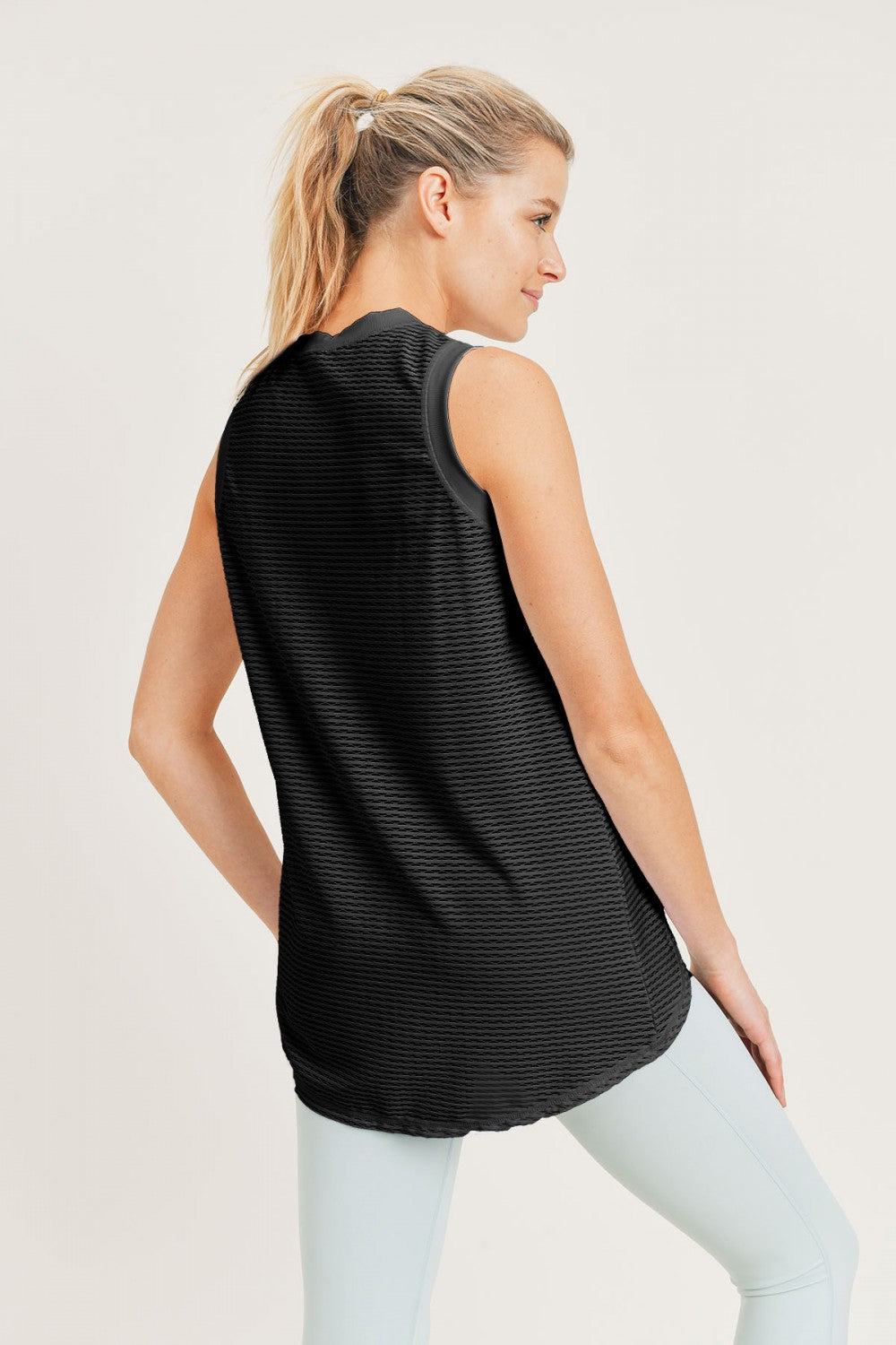 Black Trellis Mesh Raglan Muscle Top