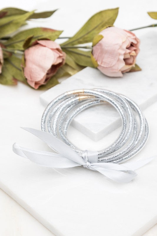 Silver Glitter Jelly Bangle Bracelets