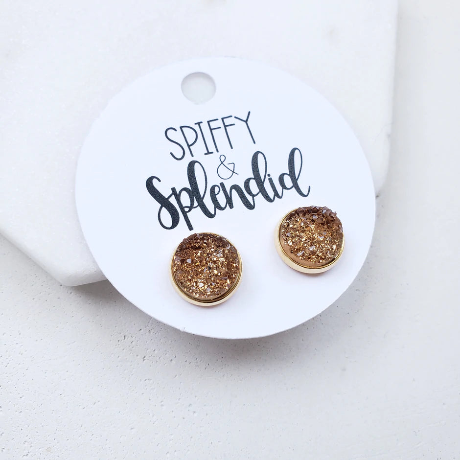 Honey Geode Druzy Stud Earrings - 10mm