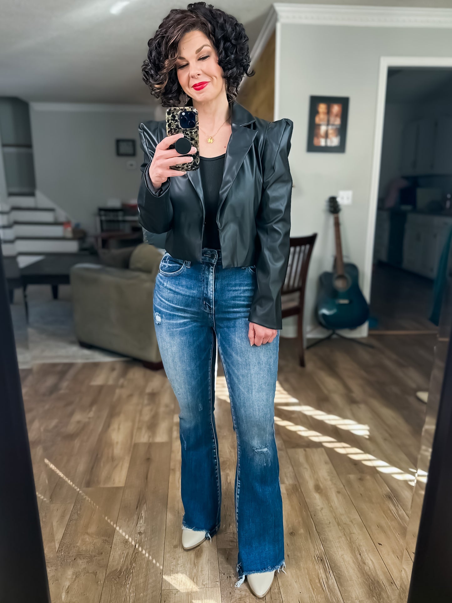 Faux Leather Cropped Blazer