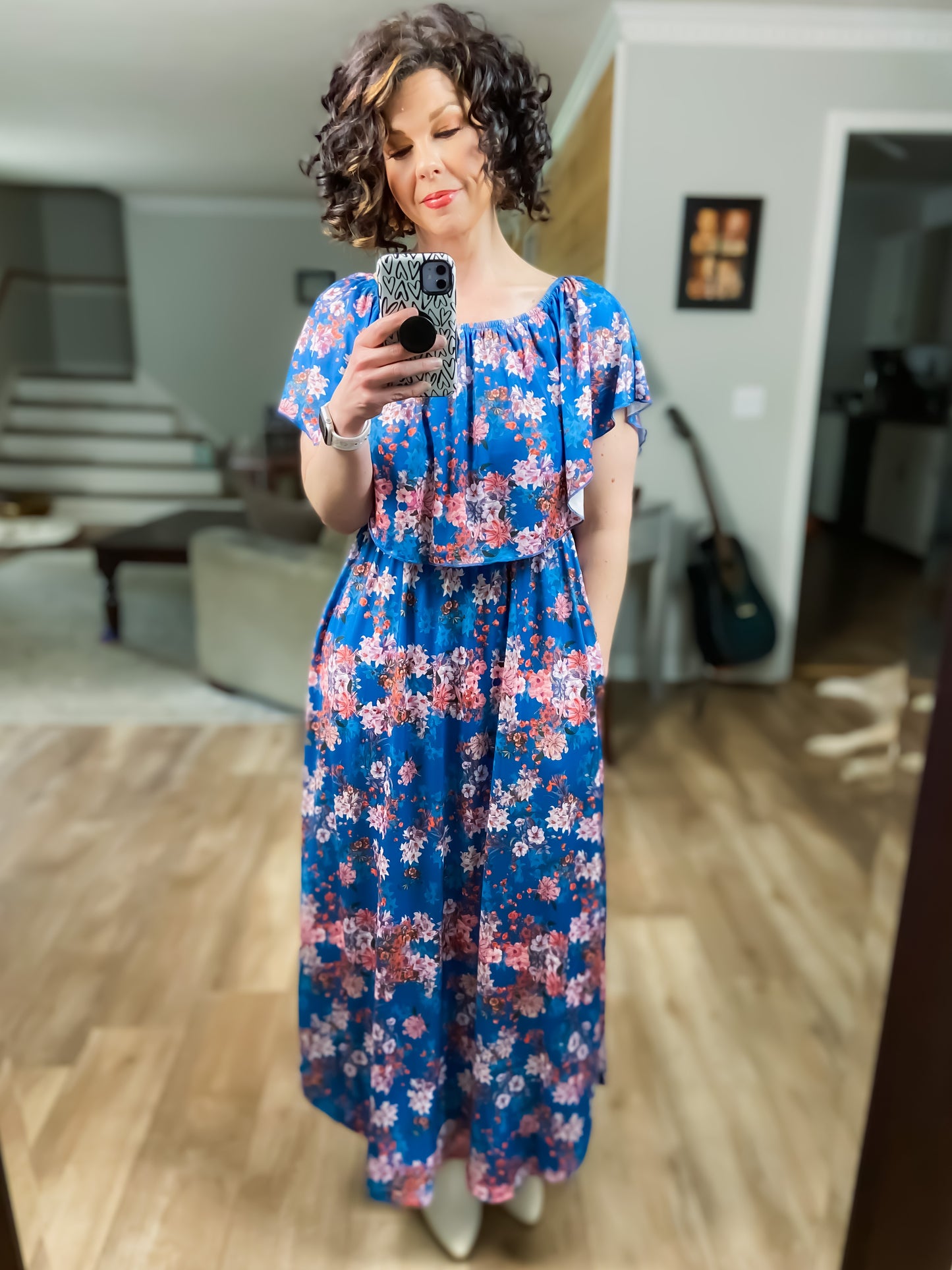 Blue Off The Shoulder Maxi Dress