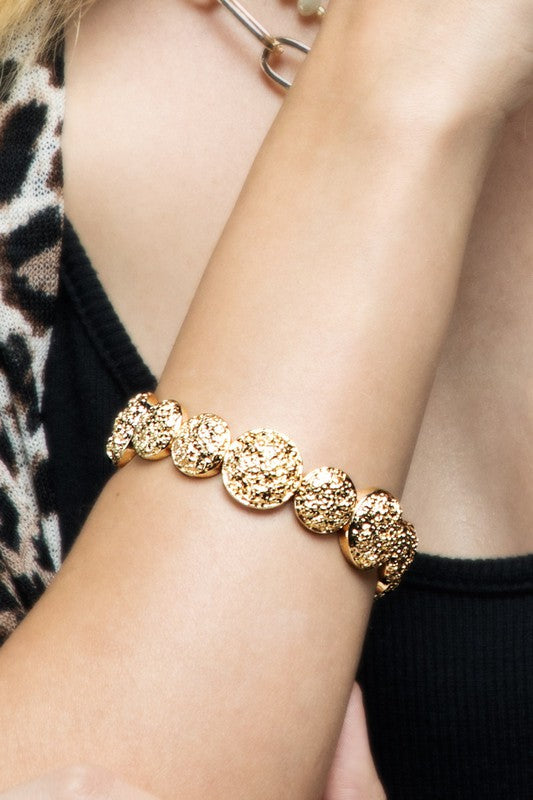 Textured Round Discs Bracelet - Gold