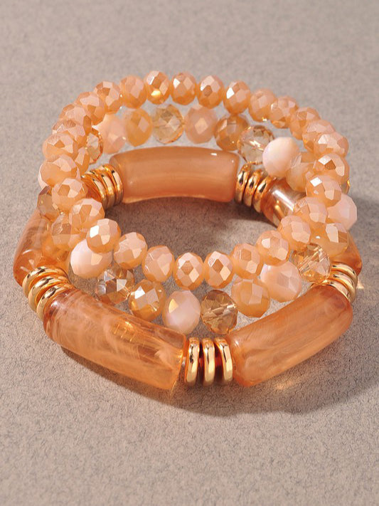 Beaded Bangle Bracelet Set - Natural