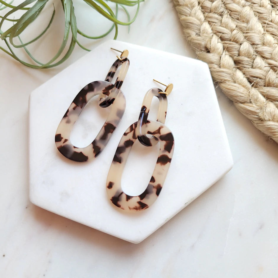 Tortoiseshell Chain Link Acrylic Earrings