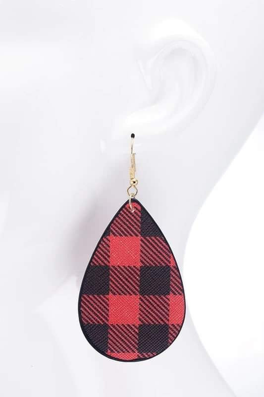 Buffalo Plaid Teardrop Faux Leather Earrings