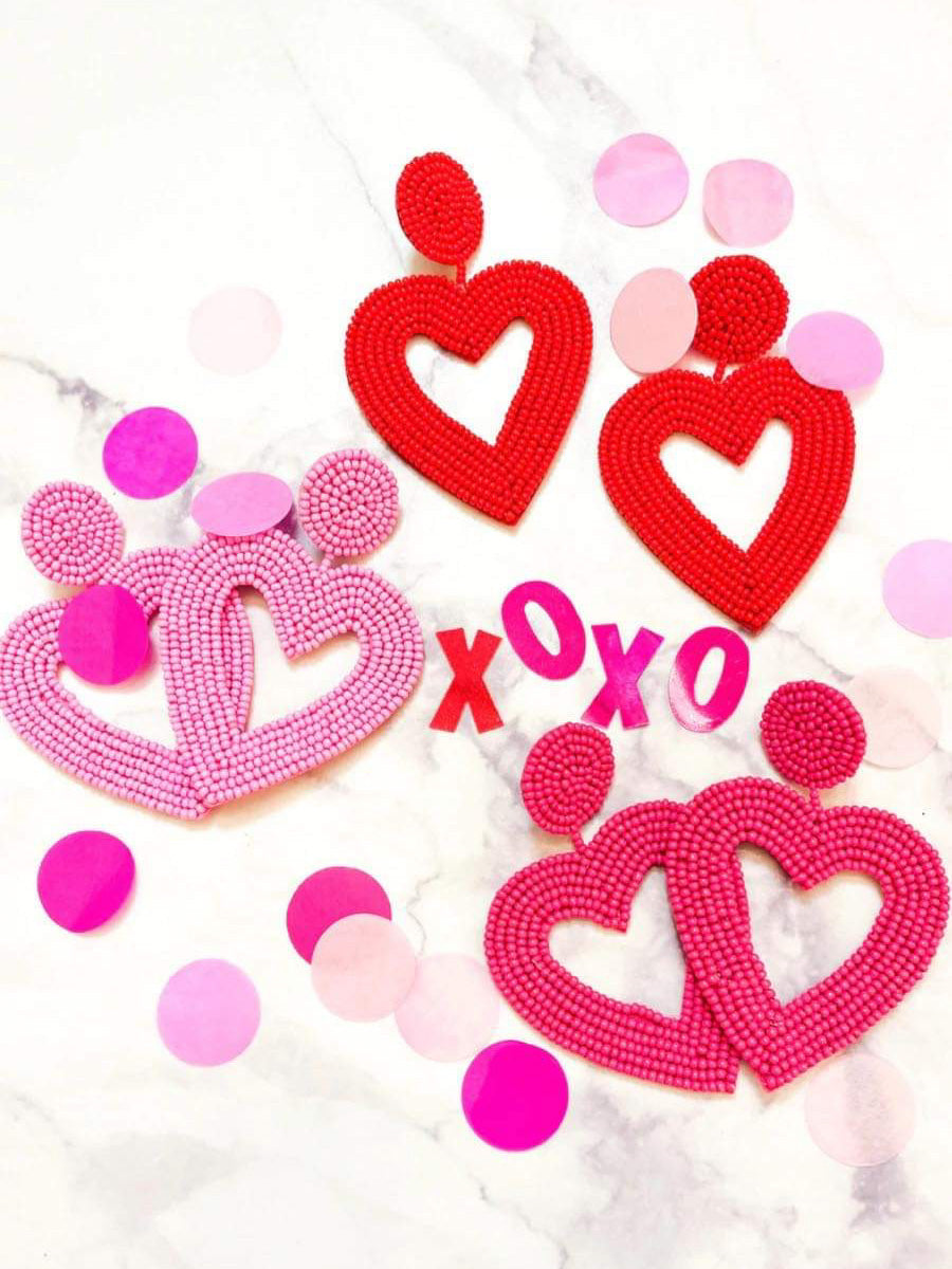 Be My Valentine Heart Beaded Earrings - 3 colors