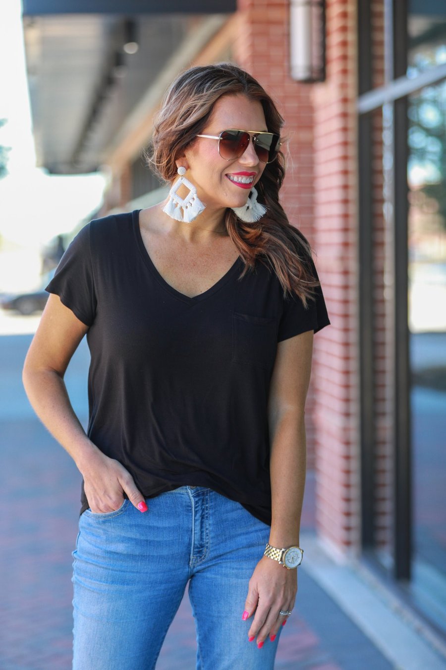Basic V-neck Tee - Black