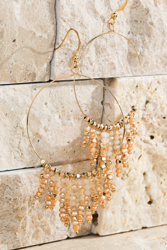 Shimmering Beaded Tassel Earrings - Champagne