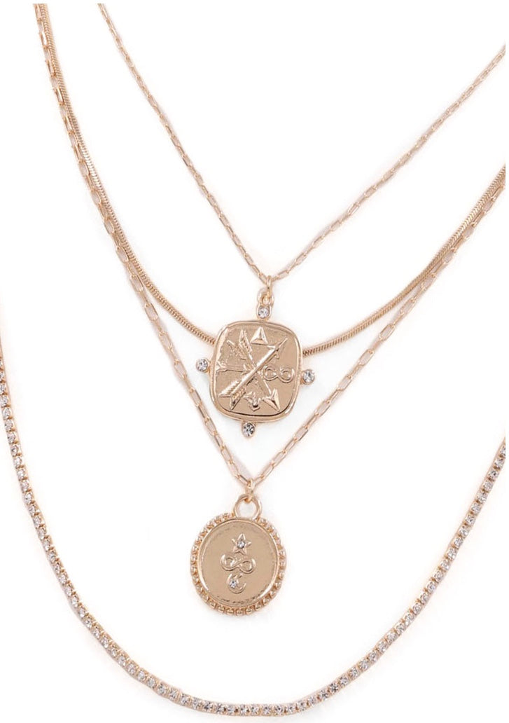 Mixed Layered Gold Pendant Necklace