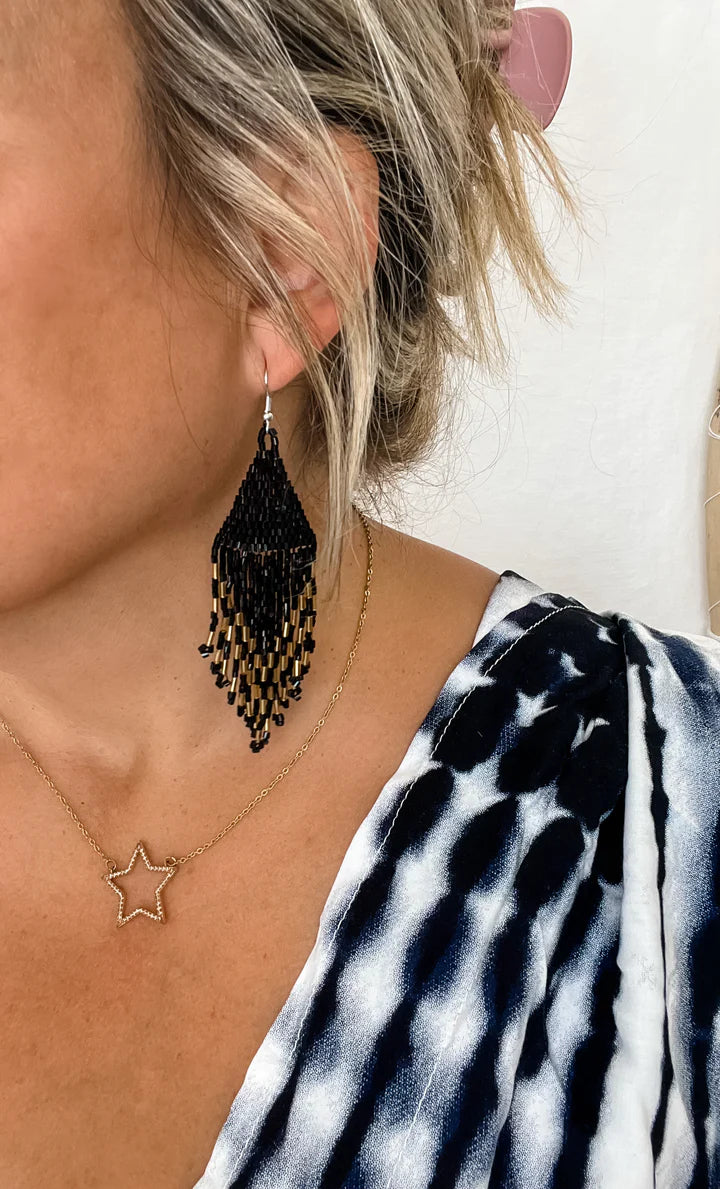 Black and Gold Seed Bead Earrings