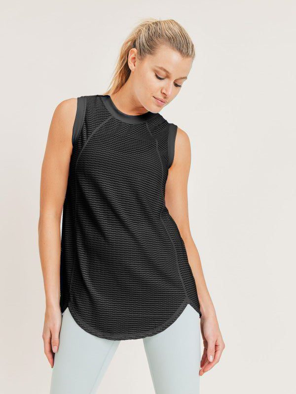 Black Trellis Mesh Raglan Muscle Top