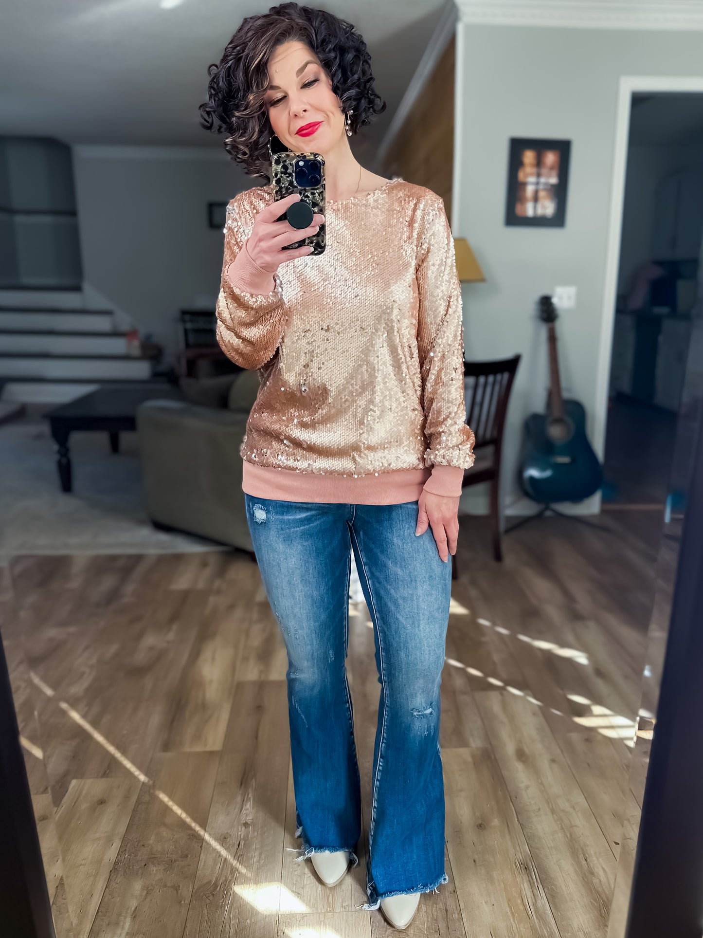 Rose Gold Sequin Long Sleeve Top