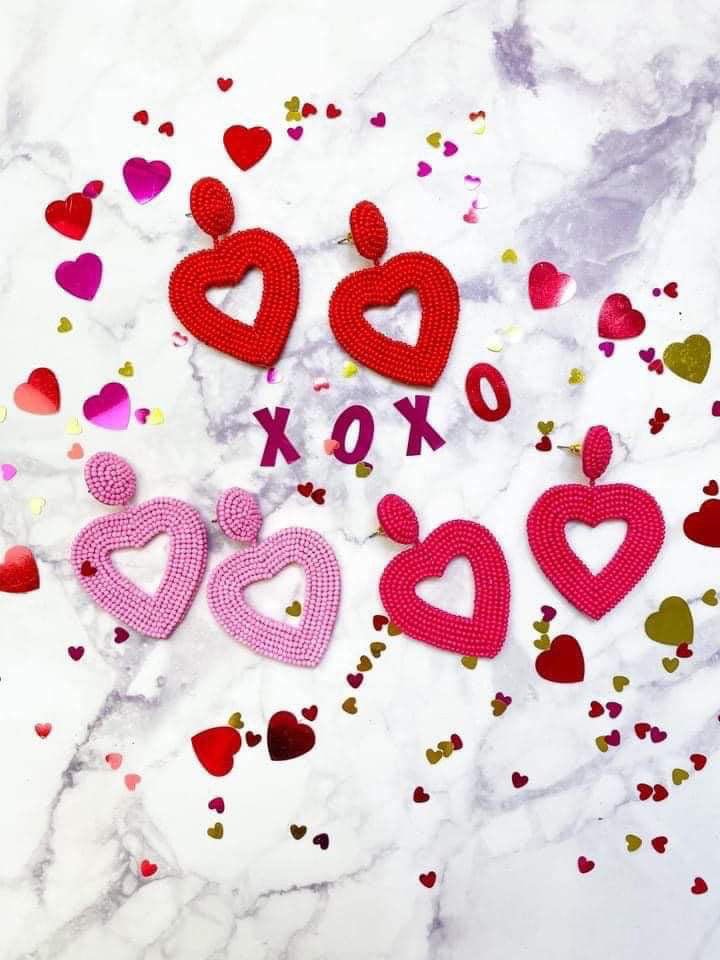Be My Valentine Heart Beaded Earrings - 3 colors